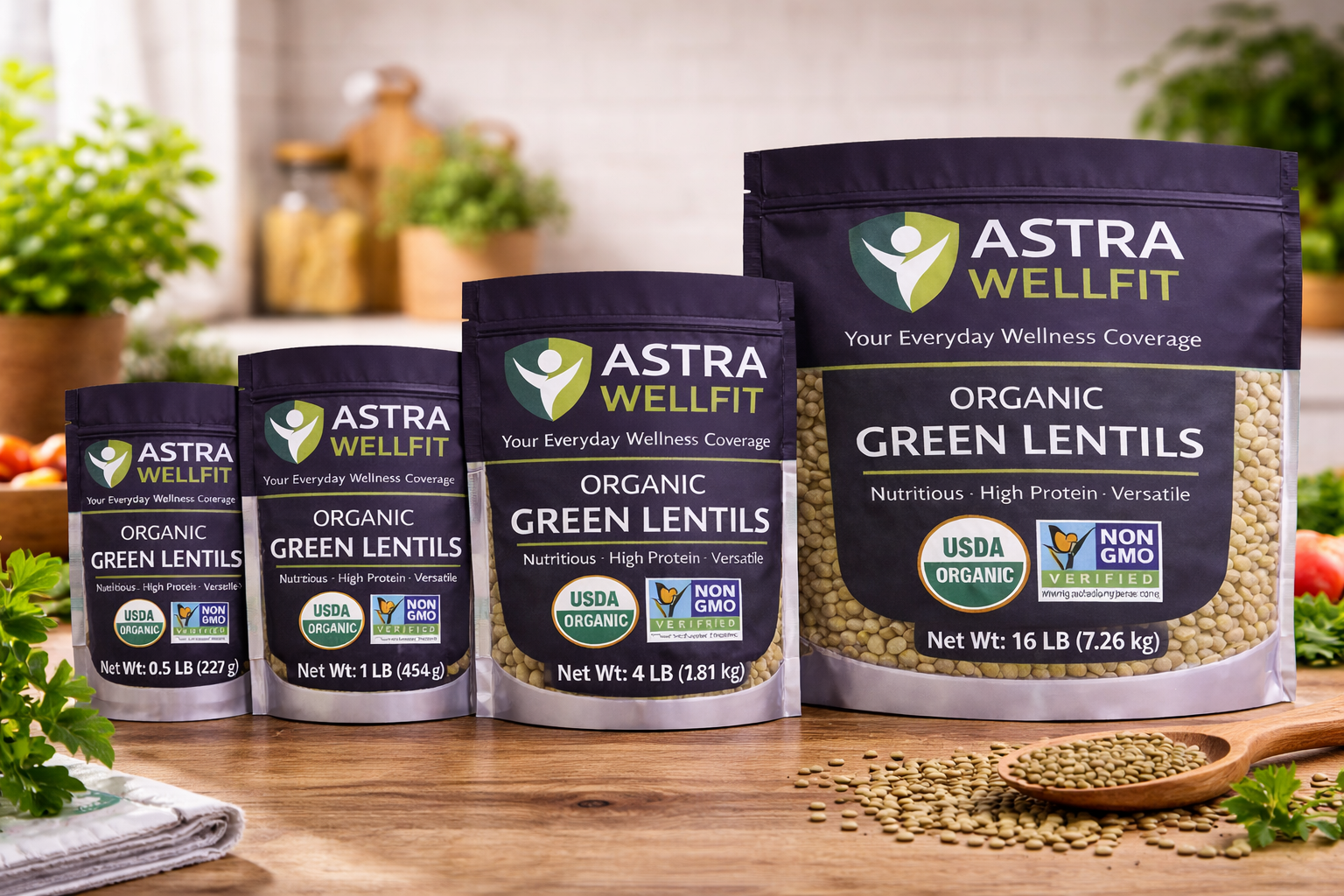 Astra WellFit Organic Green Lentils – Premium Plant-Based Protein (Multiple Sizes)
