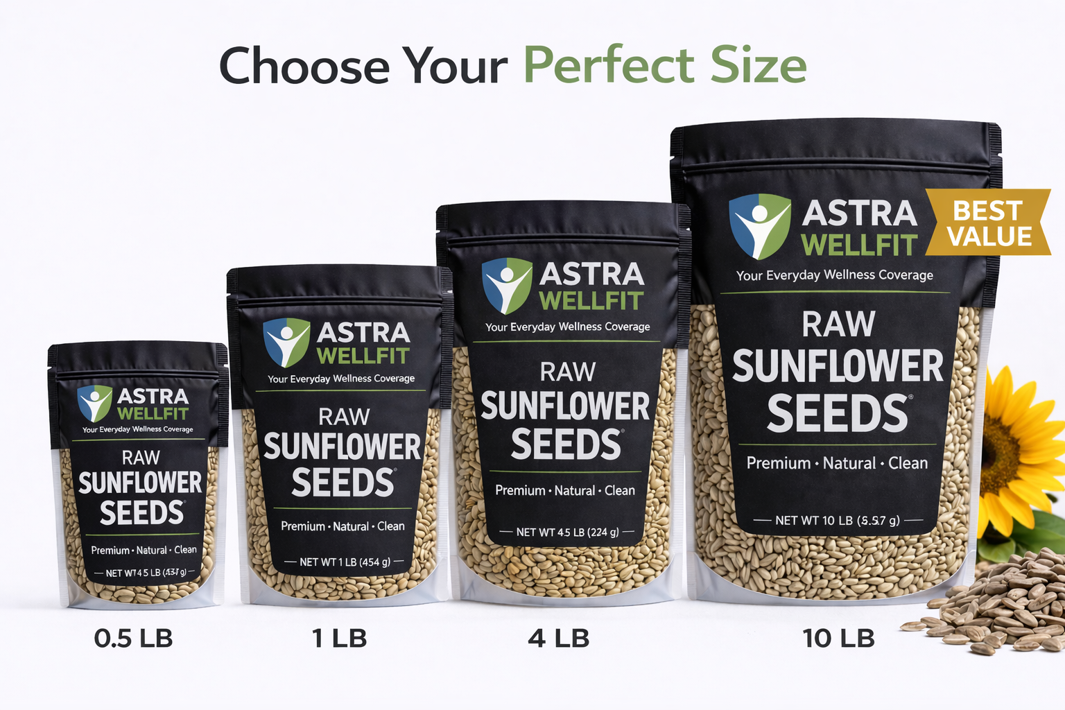 Astra WellFit Raw Sunflower Seeds – Premium Natural Superfood (Multiple Sizes)