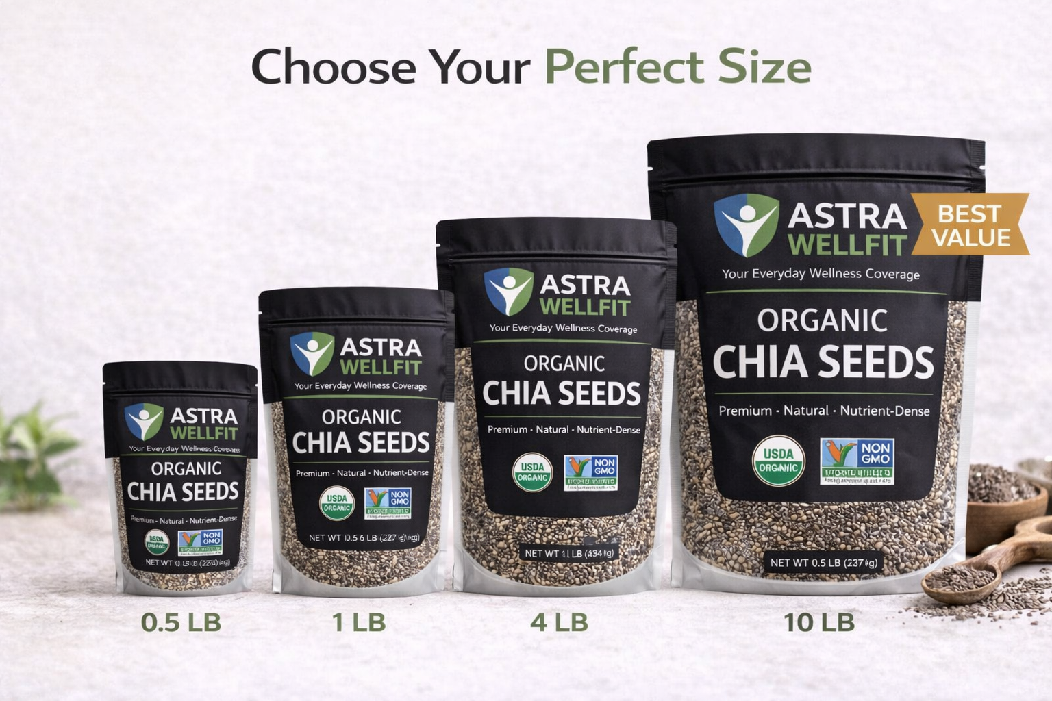 Astra WellFit Organic Chia Seeds – Premium Raw Superfood (Multiple Sizes)
