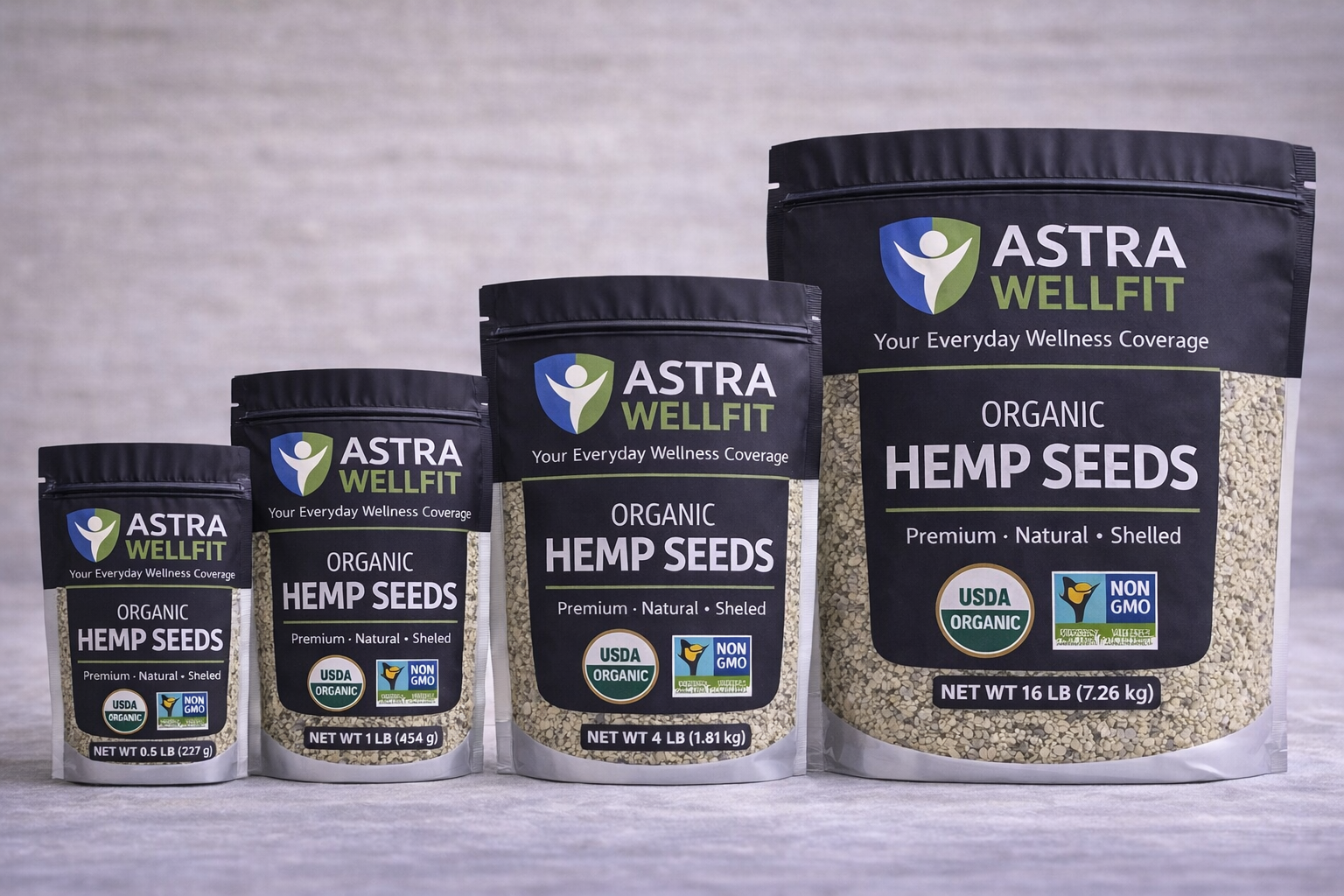 Astra WellFit Organic Hemp Seeds (Shelled) – Premium Plant Protein (Multiple Sizes)