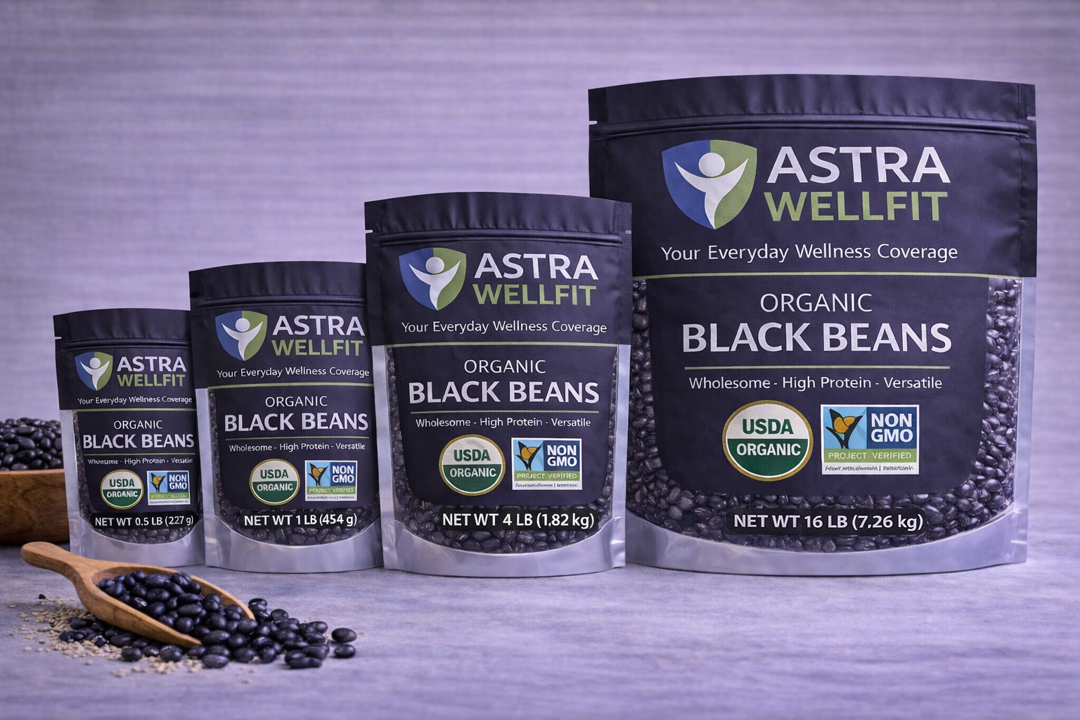 Astra WellFit Organic Black Beans – Premium Plant-Based Protein (Multiple Sizes)