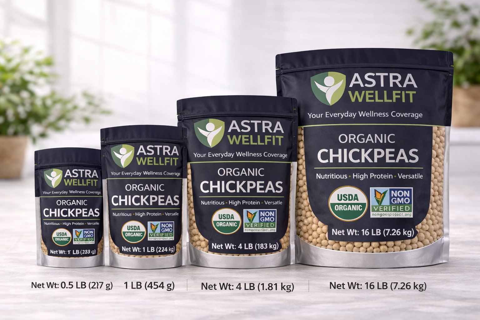 Astra WellFit Organic Chickpeas – Premium Plant-Based Protein Superfood (Multiple Sizes)